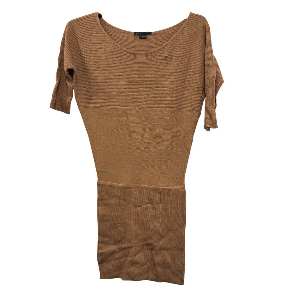 Armani Exchange Tan Ribbed Knit Short Sleeve Dress S/P
